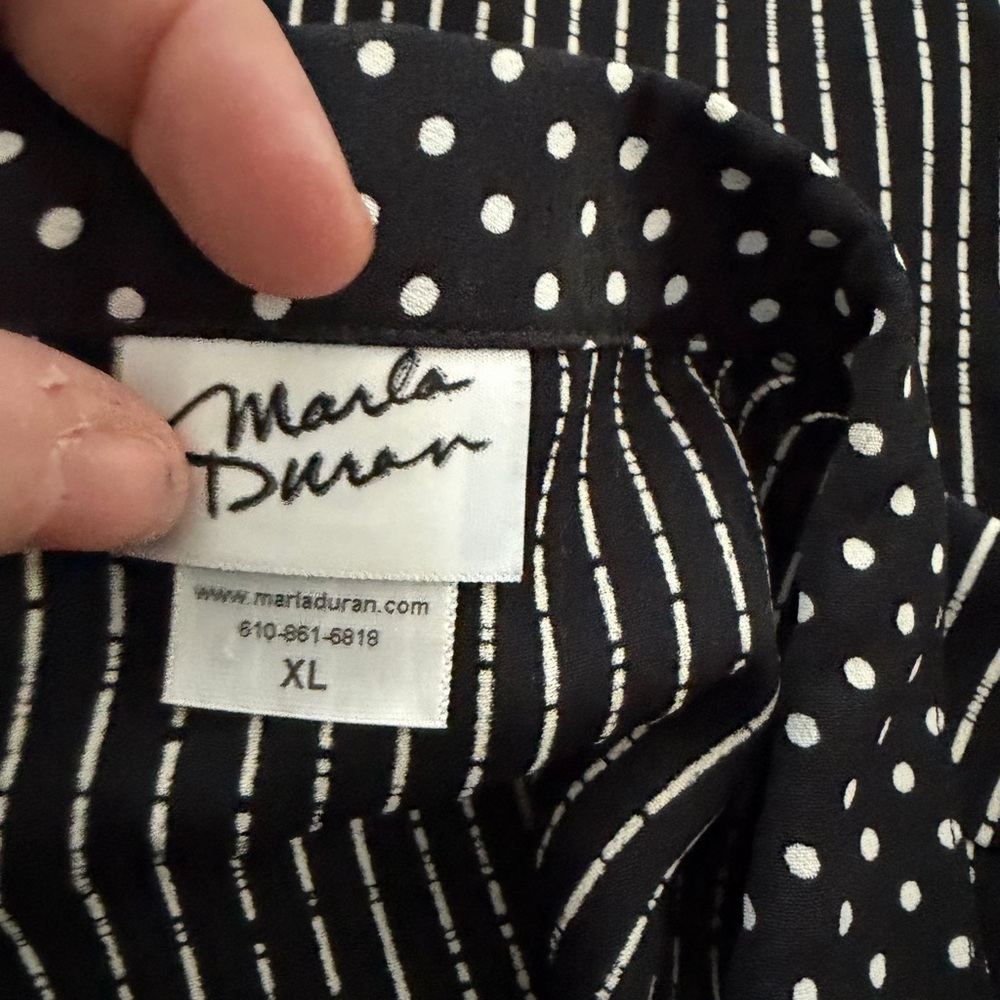 Marla Duran XL Black Rayon Art Polka Dot Collar | Floral Patch Detail | USA - Picture 11 of 16